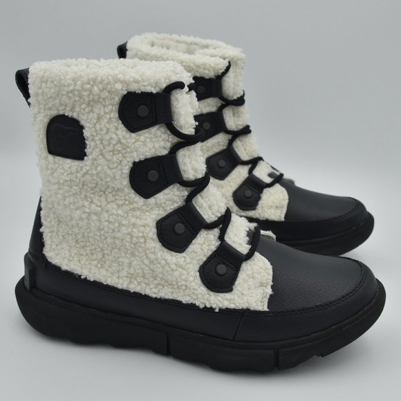 Sorel Shoes - Like-New Sorel Explorer II Joan Insulated Lace-Up Boots, Black Sea Salt (White)